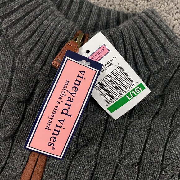 Vineyard Vines Cable Knit 1/4 Zip Pullover Sweater Kids Boy's L(16) Charcoal - Picture 4 of 9